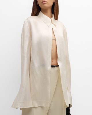 Silk Bell-Sleeve Shirt Jacket