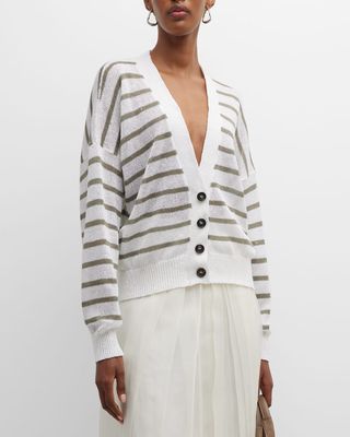 Silk-Blend Striped Knit Cardigan with Paillette Details