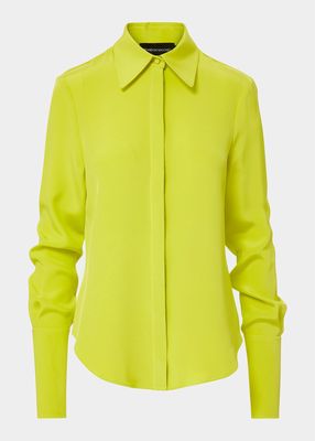 Silk Button-Down Blouse with French Cuffs