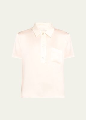 Silk Charmeuse Short-Sleeve Polo Shirt