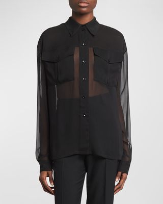 Silk Chiffon Collared Shirt