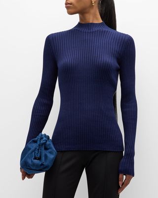 Silk Cotton-Blend Long-Sleeve Mock-Neck Sweater