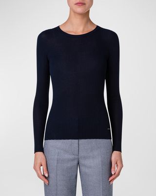 Silk Cotton Seamless Rib Fitted Sweater