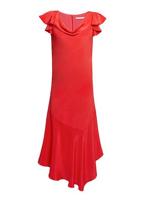 Silk Crepe De Chine Asymmetric Cowlneck Dress