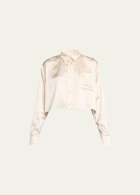 Silk Cropped Button-Front Shirt