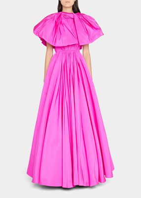Silk Faille Gown with Draped Bow