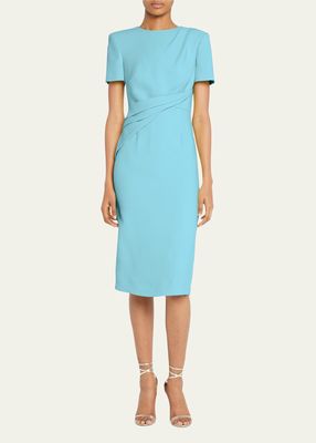 Silk Midi Dress with Pleated Front