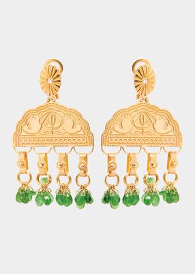 Silk Road Earrings with Diamonds and Tsavorite