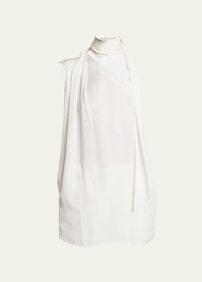 Silk Scarf-Neck One-Shoulder Top