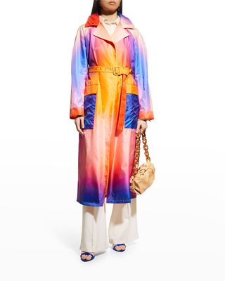 Silk Taffeta Belted Multicolor Trench Coat