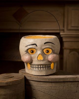 Silly Skelly Paper Mache Halloween Candy Bucket