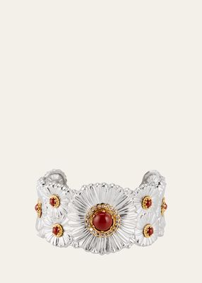 Silver and 18K Gold Daisy Blossoms Bracelet with Red Jasper and Diamonds