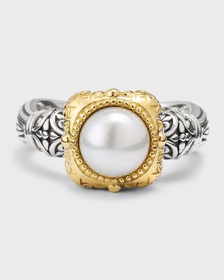 Silver and 18K Gold Pearl Ring, Size 7
