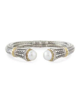 Silver & 18k Gold Pearl-Tip Hinge Bracelet