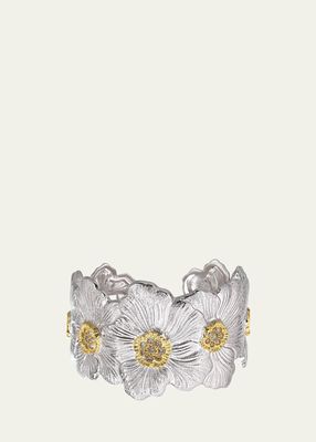Silver and 18k Yellow Gold Gardenia Blossoms Bracelet With Diamonds