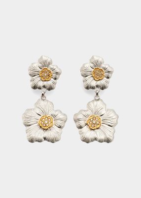 Silver and Gold Blossoms Gardenia Pendant Earrings