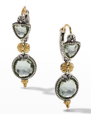 Silver and Gold Green Amethyst Drop Earrings
