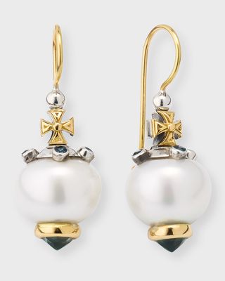Silver and Gold Pearl London Blue Earrings