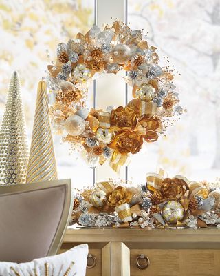 Silver & Gold Pre-Lit Christmas Wreath