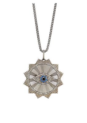 Silver, Blue Sapphire & 0.59 TCW Diamond Evil Eye Medallion Necklace