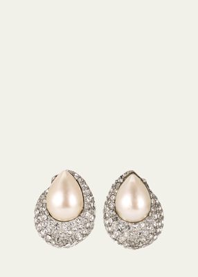 Silver Crystal Clip On Earrings with Pearly Center
