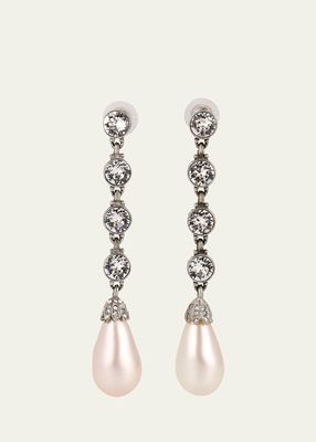Silver Crystal Earrings with Pearly Drop