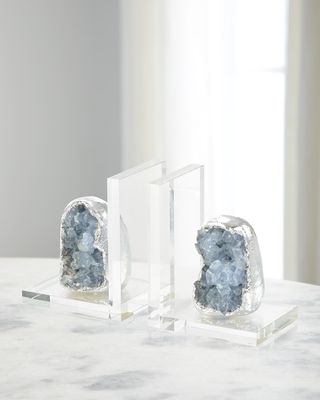 Silver Geode Bookends, Set of 2