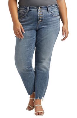 Silver Jeans Co. Beau Frayed Exposed Button Slim Boyfriend Jeans in Indigo