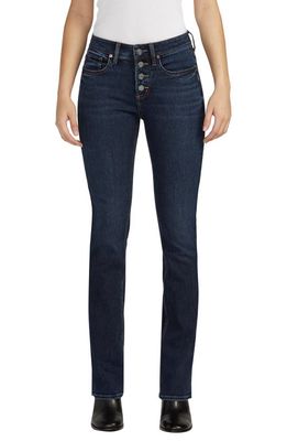 Silver Jeans Co. Suki Curvy Exposed Button Mid Rise Slim Bootcut Jeans in Indigo