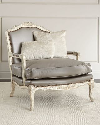 Silver Leather Bergere Chair