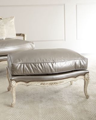 Silver Leather Bergere Ottoman