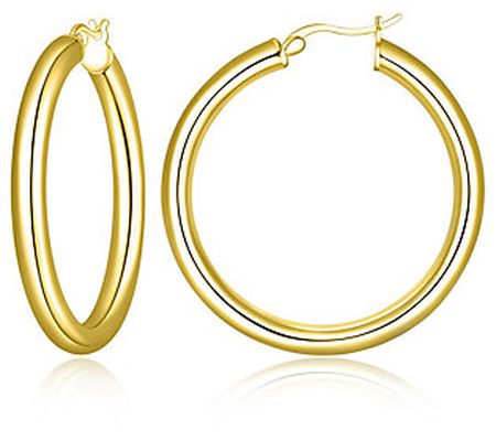 Silver Style 1-1/2" Round Hoop Earrings, 18K Go ld Clad