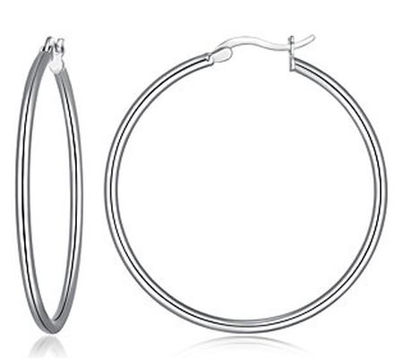 Silver Style 1-1/2" Thin Round Hoop Earrings, S terling