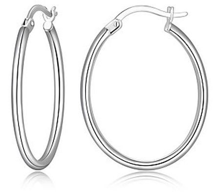 Silver Style 1-1/8" Oval Tube Hoop Earrings, St erling