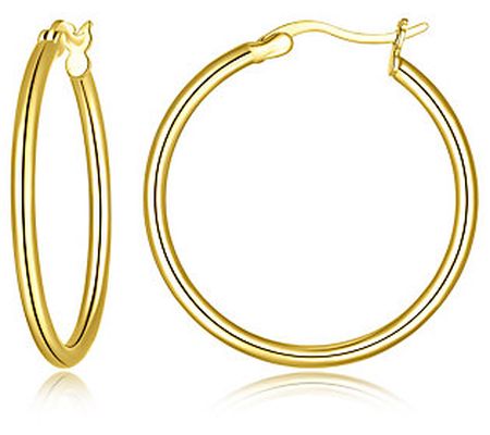 Silver Style 1-1/8" Round Hoop Earrings, 18K Go ld Clad