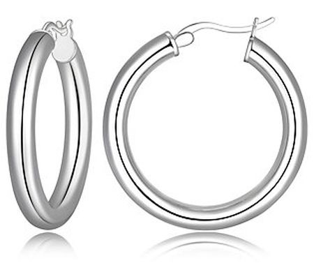 Silver Style 1-1/8" Round Tube Hoop Earrings, S terling