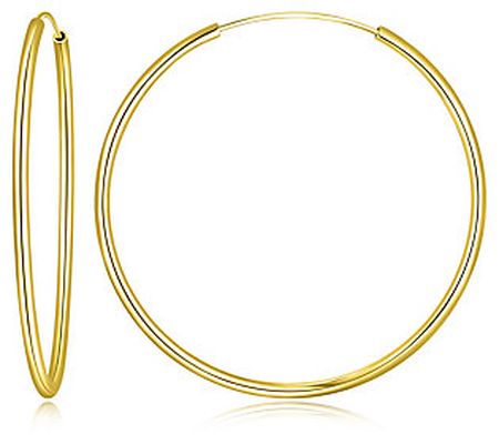 Silver Style 2" Round Endless Hoop Earrings, 18 K Gold Clad