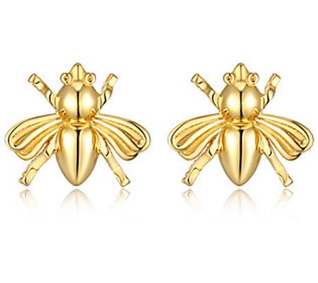 Silver Style Bee Stud Earrings, 18K G old Clad