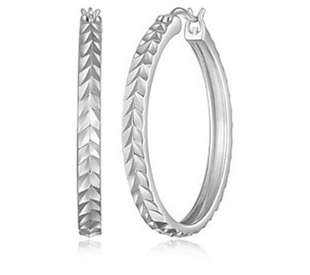 Silver Style Diamond Cut Hoop Earrings, Sterlin g