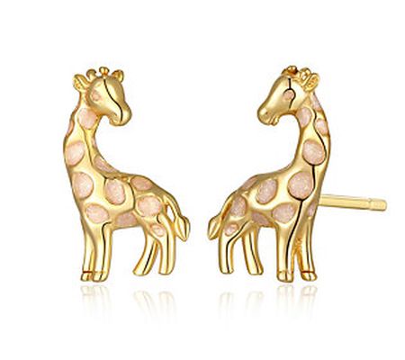 Silver Style Giraffe Stud Earrings, 18K Gold Cl ad