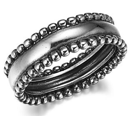 Silver Style Oxidized Beaded Band Ring, Sterlin g