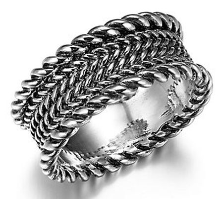 Silver Style Rope Designed Oxidized Ring, Sterl ing