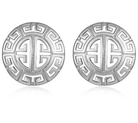 Silver Style Round Greek Disc Stud Earrings, St erling