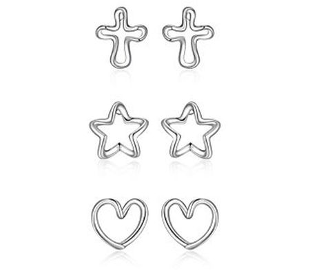 Silver Style Star, Heart & Cross Stud Earring S et, Sterling