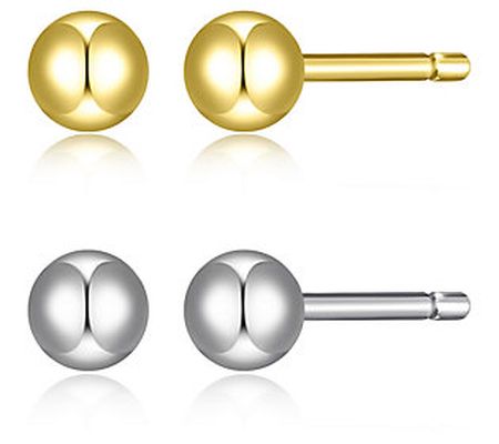 Silver Style Two-Tone Set of 2 Ball Stud Earrin gs, Sterling