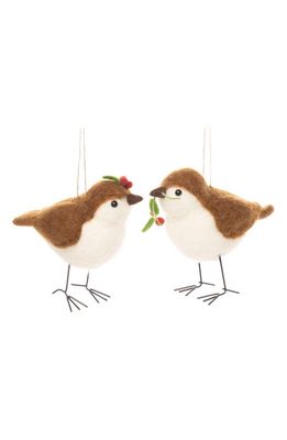 Silver Tree Assorted Set of 2 Felt Bird Ornaments in Brown/White