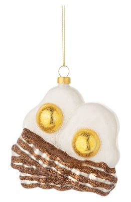 Silver Tree Bacon & Eggs Glass Ornament in White/Gold
