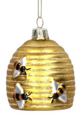 Silver Tree Beehive Glass Ornament in Gold/Black