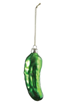 Silver Tree Blown Glass Pickle Christmas Tree Ornament in Green/Light Glitter