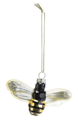 Silver Tree Bumblebee Hand Blown Glass Ornament in Black/Yellow